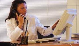 office worker in lab coat